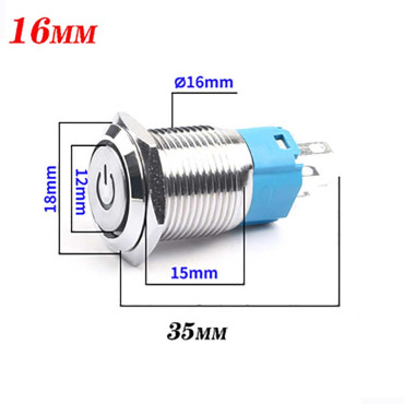 Кнопка антивандальна 16мм 12-24V, з фіксацією, символ (червоний), IP65