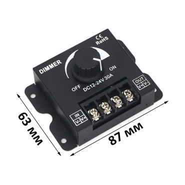 Регулятор напряжения, диммер, регулятор яркости LED, DC 12-24V, 30А, 0-100%