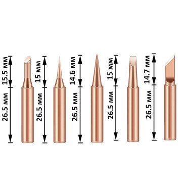 Набор жал для паяльника, 5шт, медь, I, B, K, 2.4D, 3C, тип 900М