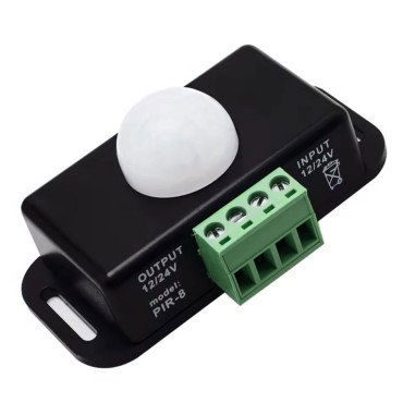 Датчик руху, DC 12V-24V, 6A, 120°, до 8 м, регулювання часу, чорний