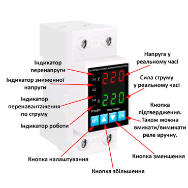 Реле напруги та струму 230V 63A на DIN-рейку