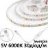 Світлодіодна стрічка smd 2835 6000К 30 діод/м 8мм 5V від USB димер 5м