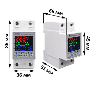 Реле напряжения и тока 230V 63A TOMZN TOVPD1-63VAE со электросчётчиком