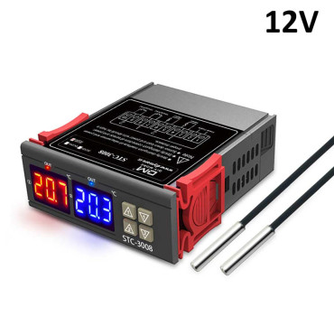 STC-3008 двухканальный терморегулятор, 12V, два дисплея, два датчика