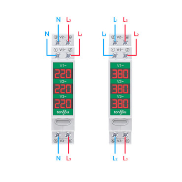 Вольтметр на DIN-рейку 3 фази TONGOU TOVME-3 60-450V AC 50Hz