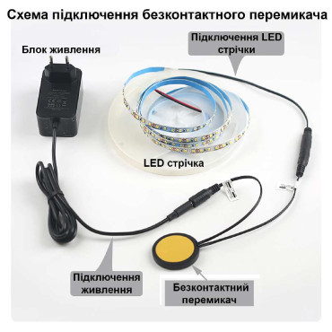 Безконтактний сенсорний вимикач на помах руки 12V 24V 5А для прихованого монтажу (білий)