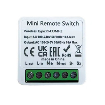Дистанційний перемикач RF 433 МГц у підрозетник, 220V, 10А