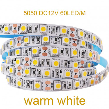 Світлодіодна стрічка smd 5050 60 діод/м теплий білий (бухта 5м)