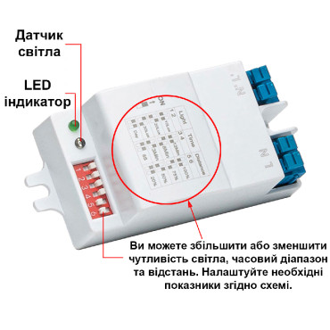 Датчик руху мікрохвильовий 5,8GHz, 220V, з регулюванням