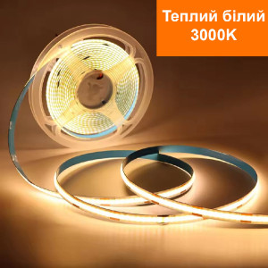 Светодиодная лента COB/FOB 320 led/м 12V 8мм теплый белый 3000К 5м